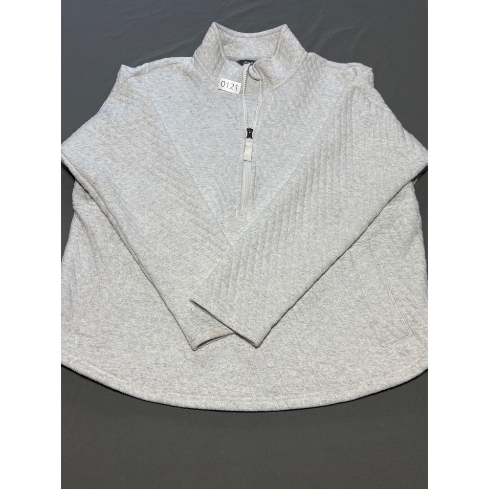 Eddie Bauer Womens XL Light Gray Quilted Quarter Zip Pullover Sweatshirt
